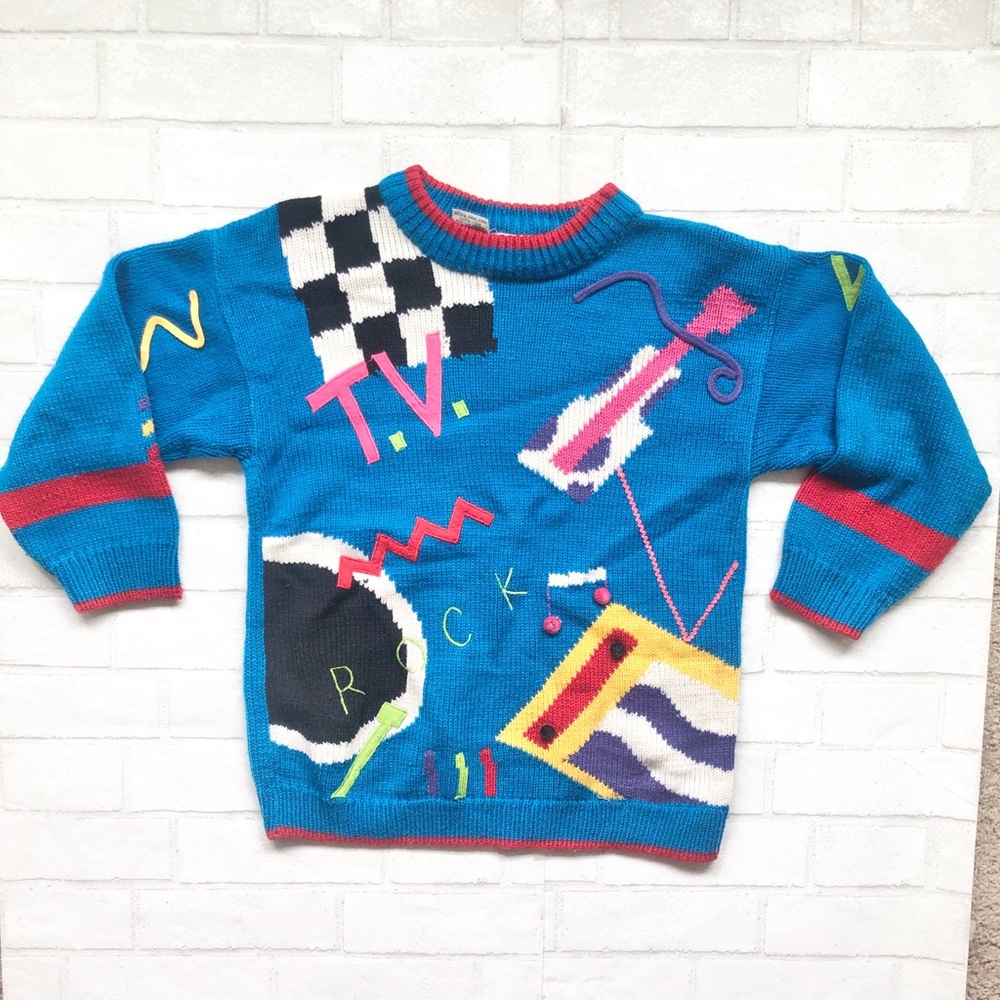 Vintage 1980s Rock Tv sweater child’s size 10/12
